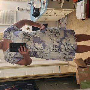 Knee length dress, gray and purple.made by Simply Styled. Side zipper. Size 14.